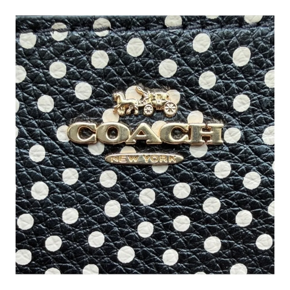 COACH - RARE - Black Pebbled Leather Wristlet w White Polka Dot/Gold Accent - Picture 3 of 4